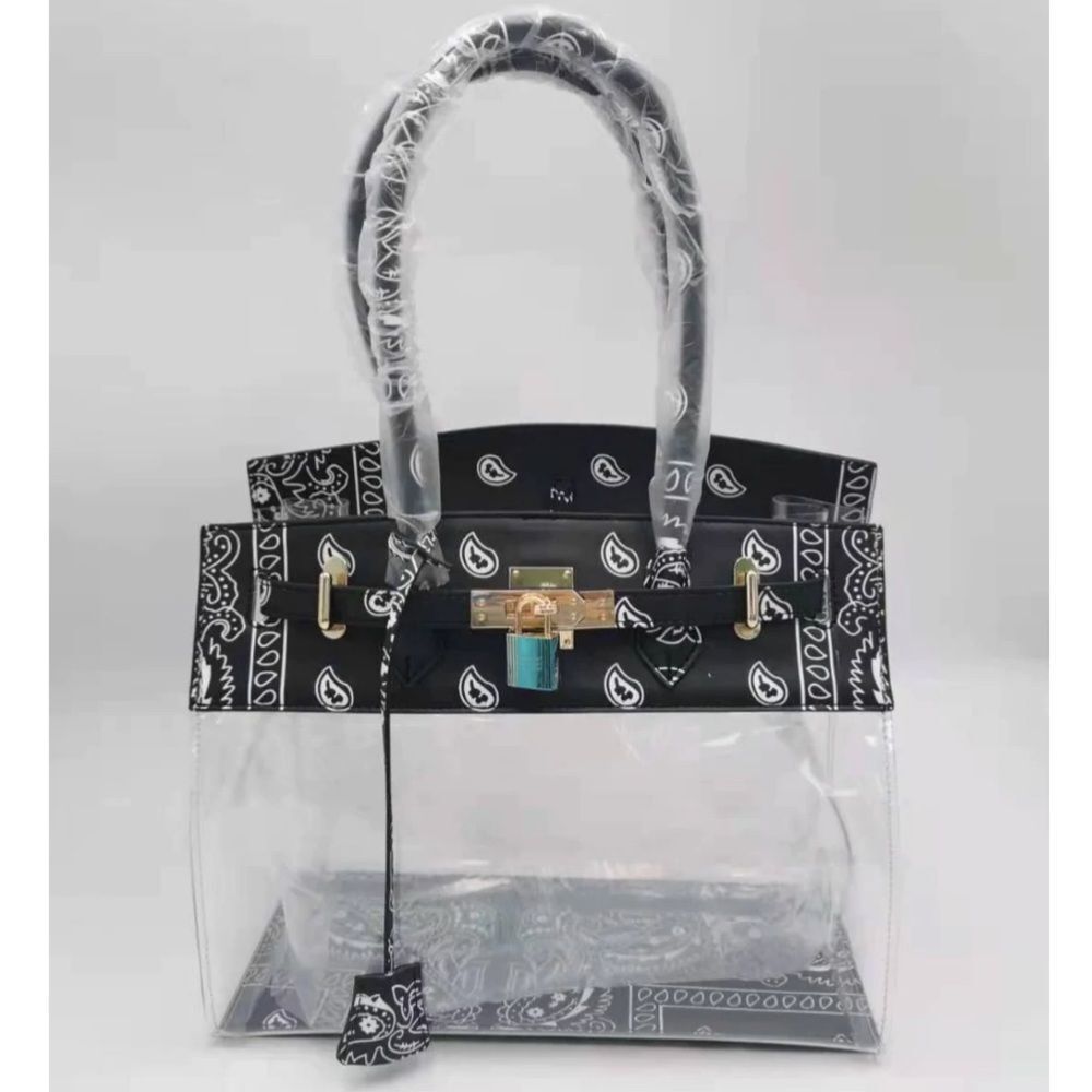 Black Bandana Paisley Clear Shoulder Hand bag